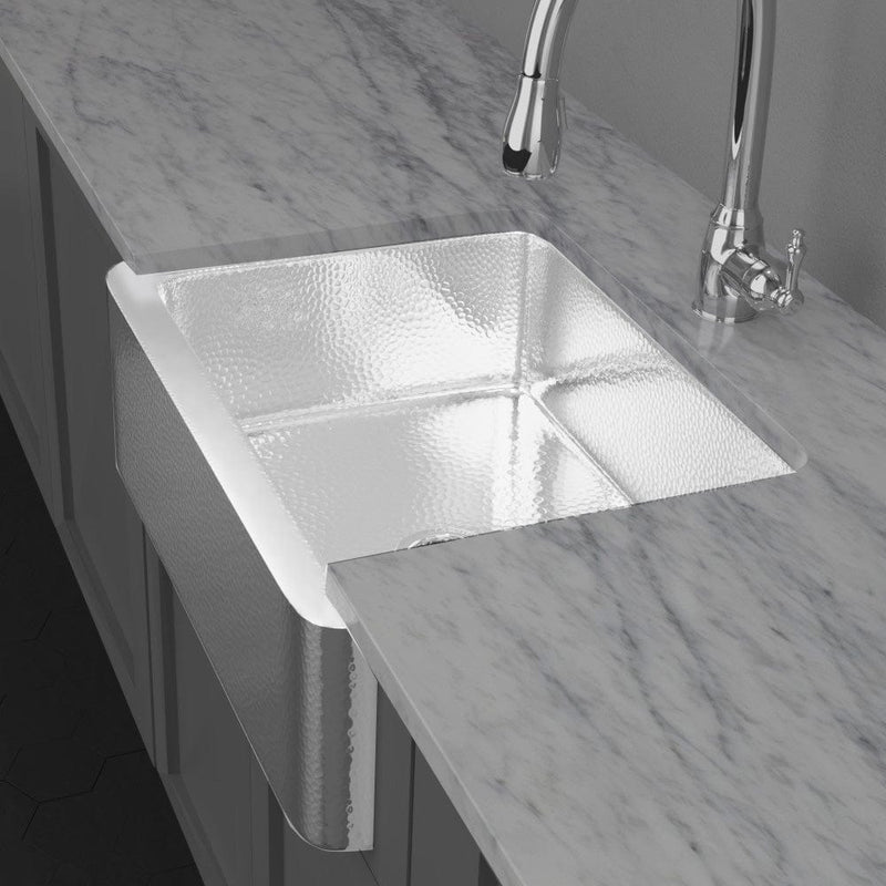 30" Higbee Stainless Steel Farmhouse Sink - Polished Hammered Steel