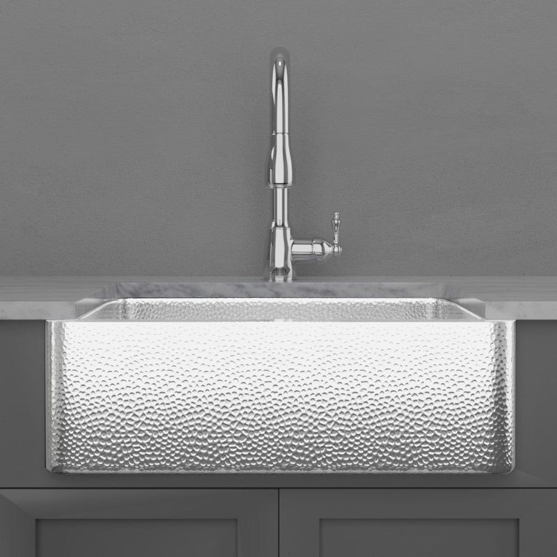 30" Higbee Stainless Steel Farmhouse Sink - Polished Hammered Steel