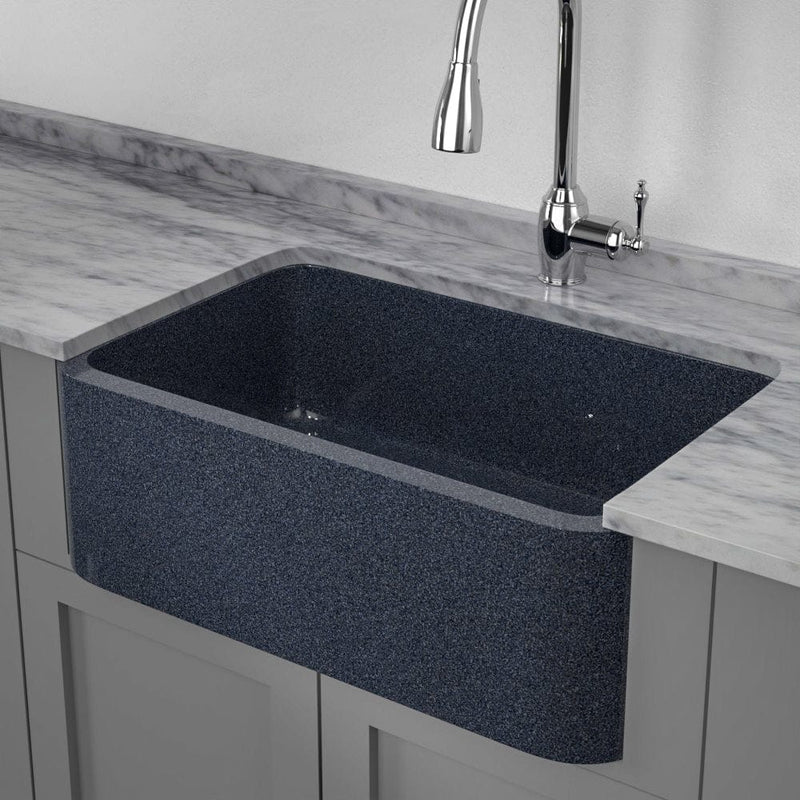 30" Smyrna Smooth Polished Blue Gray Granite Single-Bowl Farmhouse Sink