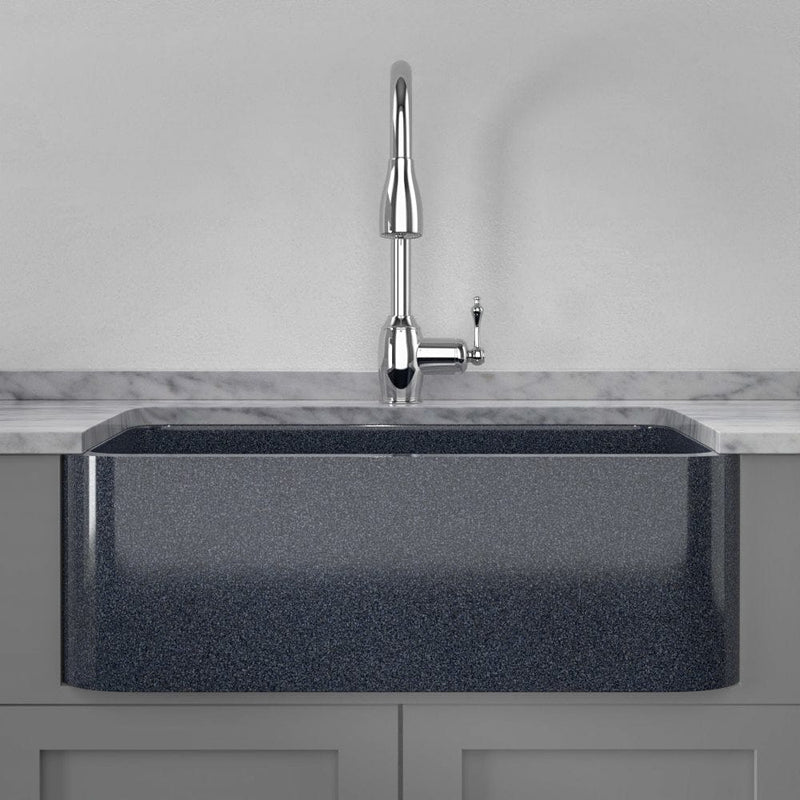 30" Smyrna Smooth Polished Blue Gray Granite Single-Bowl Farmhouse Sink