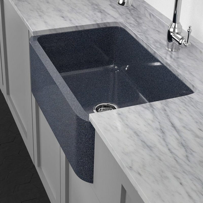 30" Smyrna Smooth Polished Blue Gray Granite Single-Bowl Farmhouse Sink