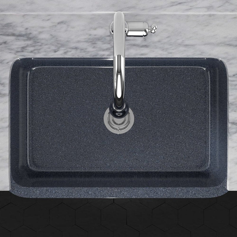 30" Smyrna Smooth Polished Blue Gray Granite Single-Bowl Farmhouse Sink