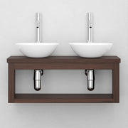 30" Thanesta Teak Wall-Mount Double Vessel Sink Vanity with Shelf - Dark Antique
