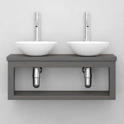 30" Thanesta Teak Wall-Mount Double Vessel Sink Vanity with Shelf - Gray Wash