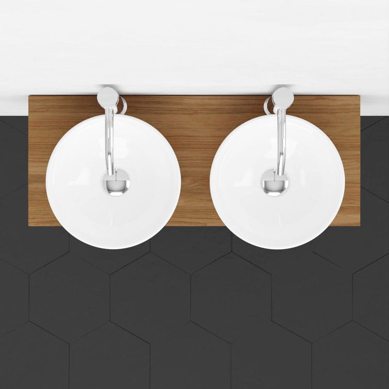 Magnus 138687 30" Thanesta Teak Wall-Mount Double Vessel Sink Vanity with Shelf - Natural Teak