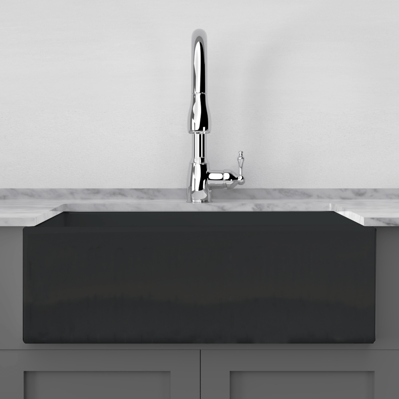 30" Uberto Handcrafted Fireclay Single-Bowl Fluted Apron Farmhouse Sink - Glossy Black