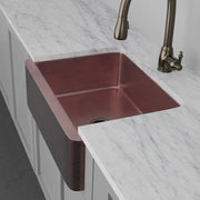 30" Verdin Single Bowl Hammered Copper Farmhouse Sink - Antique Copper Interior with Dark Copper Exterior