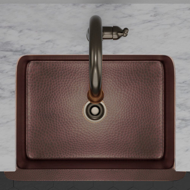 30" Verdin Single Bowl Hammered Copper Farmhouse Sink - Antique Copper Interior with Dark Copper Exterior