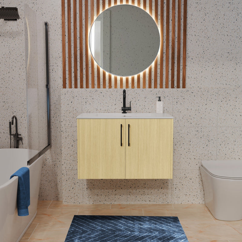Cutler FV BK LAGO30 Bekka 30" Wall Mount Single Sink Cultured Marble Top Modern Bathroom Vanity - Lago
