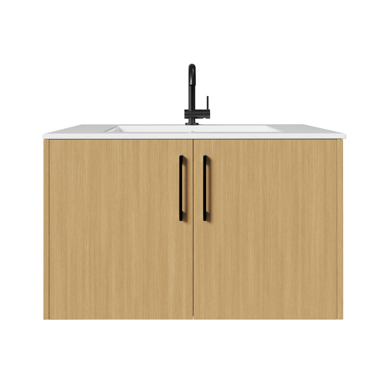 Cutler FV BK NATURA30 Bekka 30" Wall Mount Single Sink Cultured Marble Top Modern Bathroom Vanity - Natura
