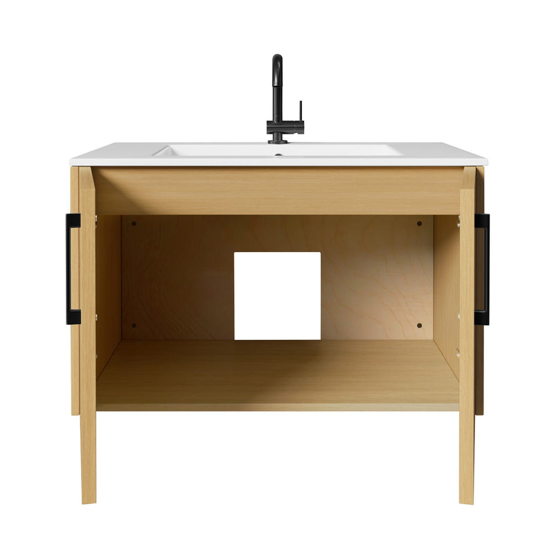 Cutler FV BK NATURA30 Bekka 30" Wall Mount Single Sink Cultured Marble Top Modern Bathroom Vanity - Natura