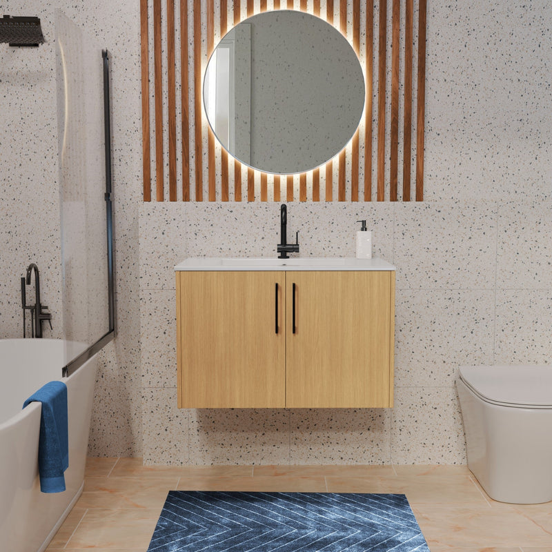 Cutler FV BK NATURA30 Bekka 30" Wall Mount Single Sink Cultured Marble Top Modern Bathroom Vanity - Natura