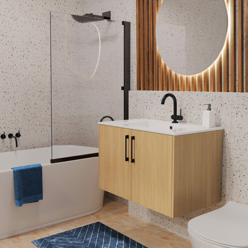 Cutler FV BK NATURA30 Bekka 30" Wall Mount Single Sink Cultured Marble Top Modern Bathroom Vanity - Natura