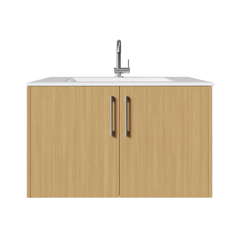 Cutler FV BK NATURA30 Bekka 30" Wall Mount Single Sink Cultured Marble Top Modern Bathroom Vanity - Natura