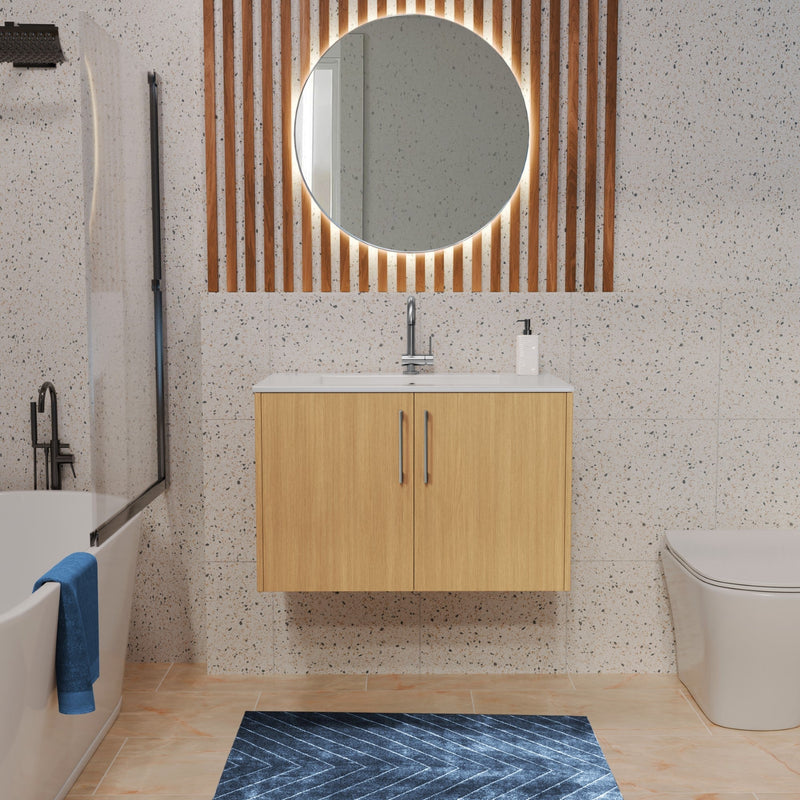 Cutler FV BK NATURA30 Bekka 30" Wall Mount Single Sink Cultured Marble Top Modern Bathroom Vanity - Natura