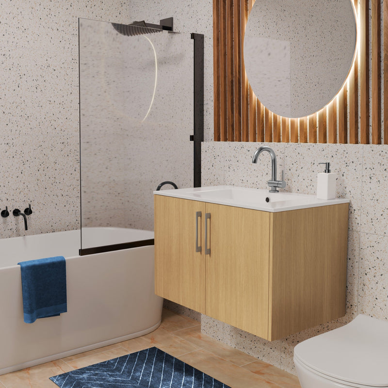Cutler FV BK NATURA30 Bekka 30" Wall Mount Single Sink Cultured Marble Top Modern Bathroom Vanity - Natura
