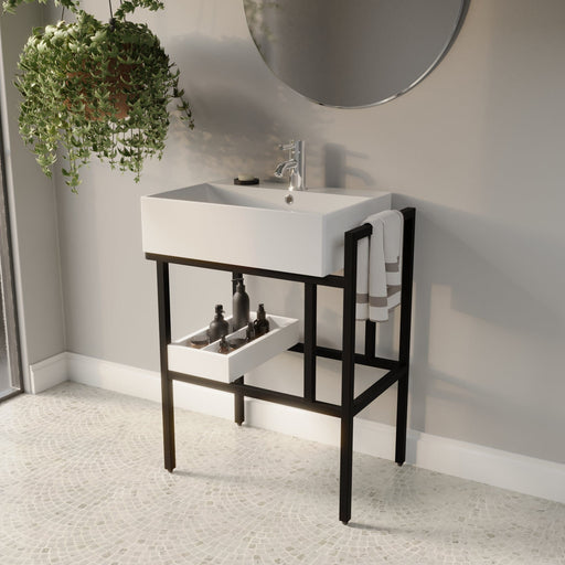 31" Vapanala Vitreous China Console Bathroom Sink with Black Powdercoat Steel Stand