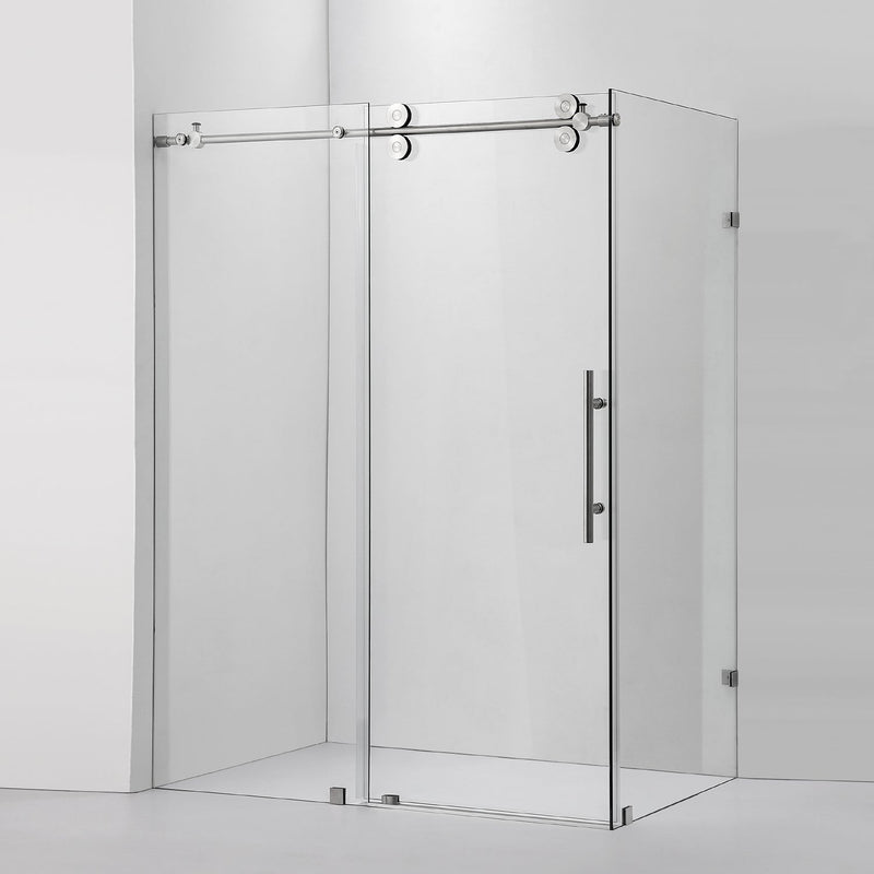 Vinnova 312052+36P-BN Villena 52" W x 78" H Rectangle Single Sliding Frameless Shower Enclosure in Brushed Nickel