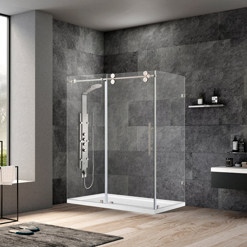 Vinnova 312052+36P-BN Villena 52" W x 78" H Rectangle Single Sliding Frameless Shower Enclosure in Brushed Nickel
