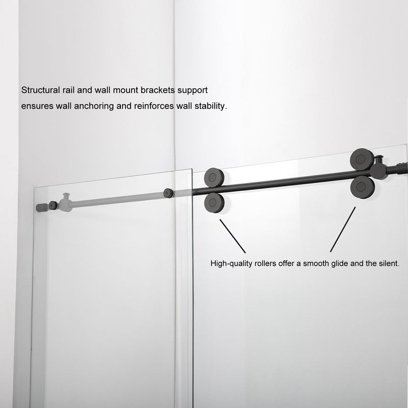Vinnova 312052+36P-MB Villena 52" W x 78" H Rectangle Single Sliding Frameless Shower Enclosure in Matte Black - view 3