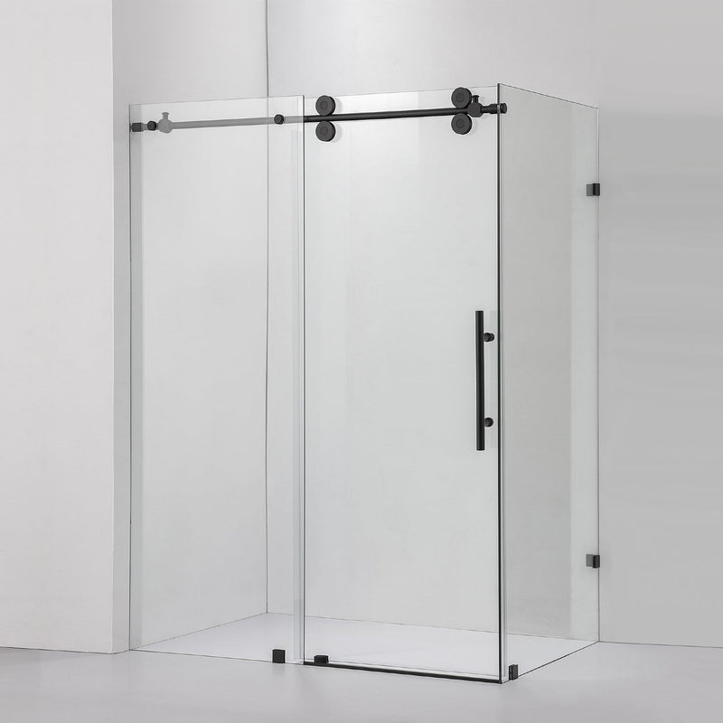 Vinnova 312052+36P-MB Villena 52" W x 78" H Rectangle Single Sliding Frameless Shower Enclosure in Matte Black - view 2