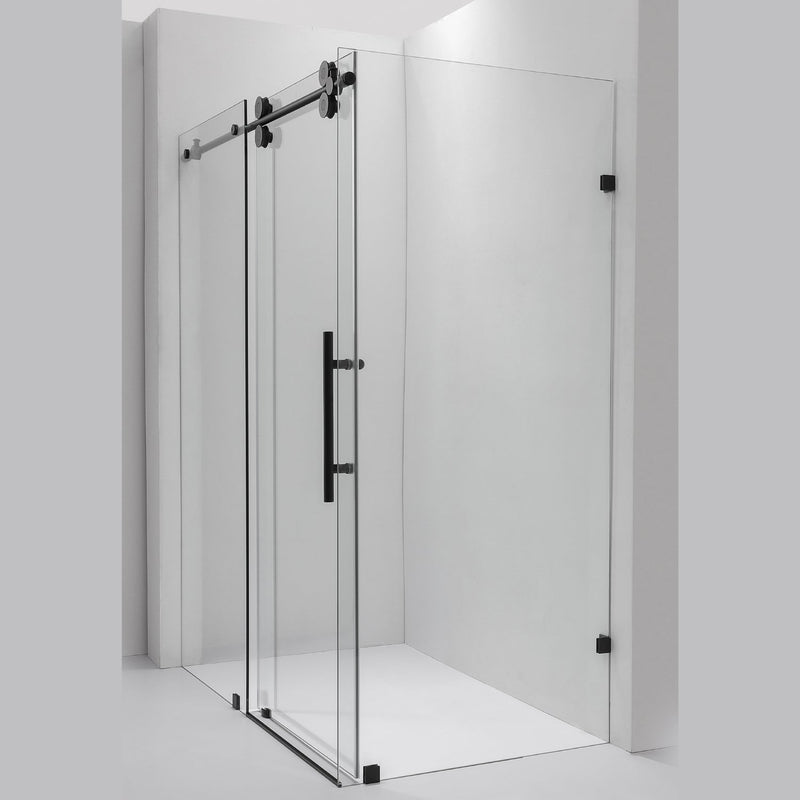 Vinnova 312052+36P-MB Villena 52" W x 78" H Rectangle Single Sliding Frameless Shower Enclosure in Matte Black - view 4