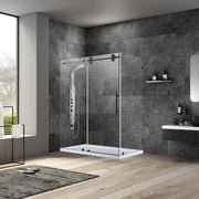 Vinnova 312052+36P-MB Villena 52" W x 78" H Rectangle Single Sliding Frameless Shower Enclosure in Matte Black