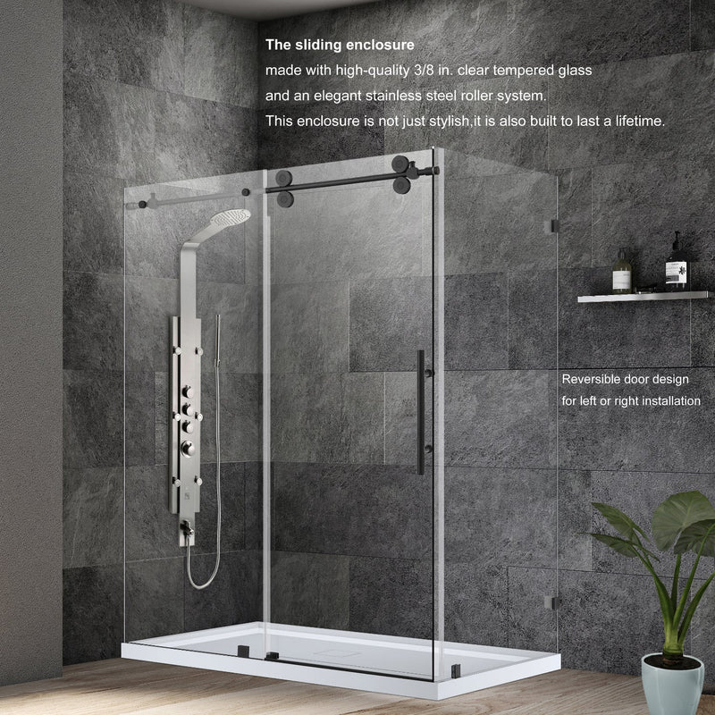 Vinnova 312052+36P-MB Villena 52" W x 78" H Rectangle Single Sliding Frameless Shower Enclosure in Matte Black - view 9