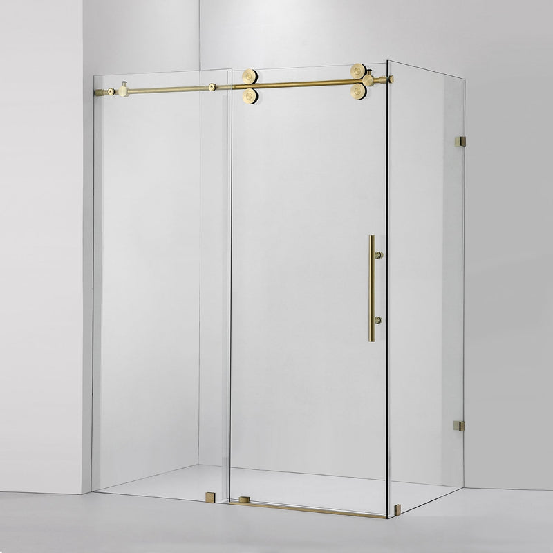 Vinnova 312060+36P-BG Villena 60" W x 78" H Rectangle Single Sliding Frameless Shower Enclosure in Brushed Gold