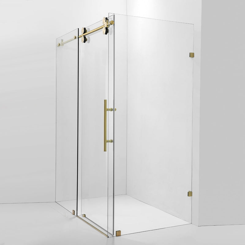Vinnova 312060+36P-BG Villena 60" W x 78" H Rectangle Single Sliding Frameless Shower Enclosure in Brushed Gold