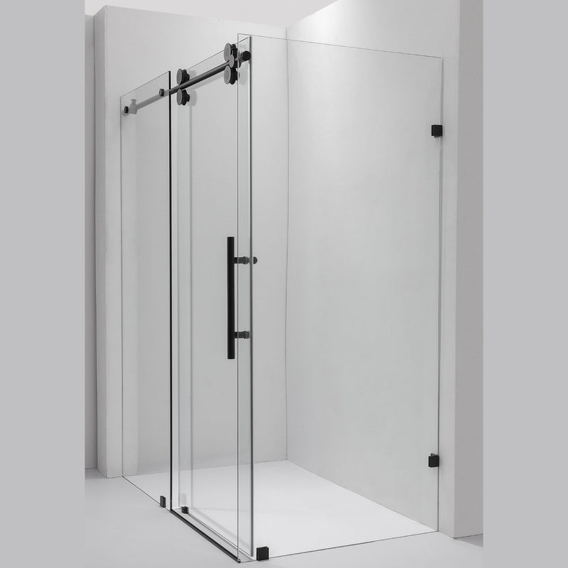 Vinnova 312060+36P-MB Villena 60" W x 78" H Rectangle Single Sliding Frameless Shower Enclosure in Matte Black
