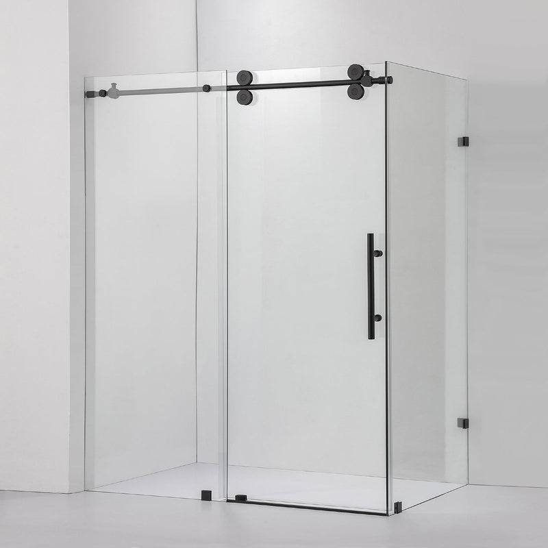 Vinnova 312068+36P-MB Villena 68" W x 78" H Rectangle Single Sliding Frameless Shower Enclosure in Matte Black