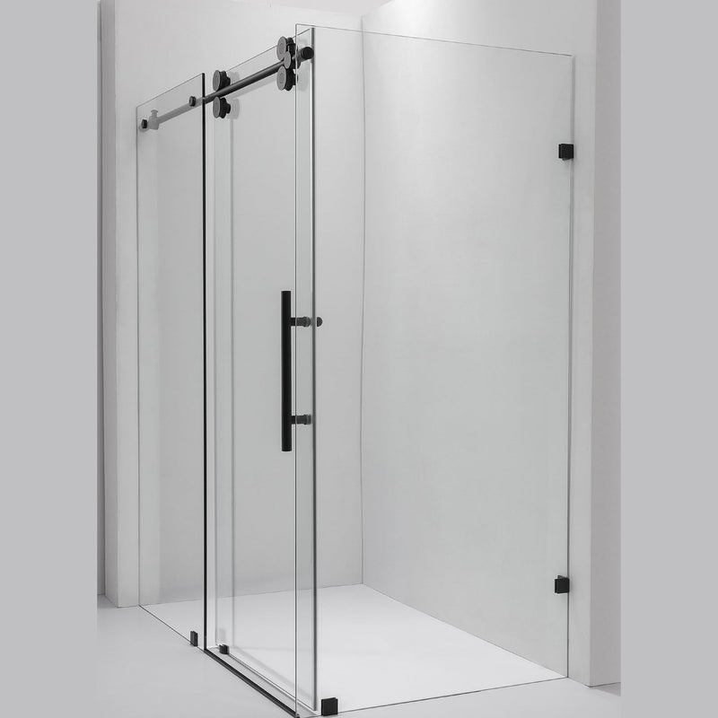 Vinnova 312068+36P-MB Villena 68" W x 78" H Rectangle Single Sliding Frameless Shower Enclosure in Matte Black