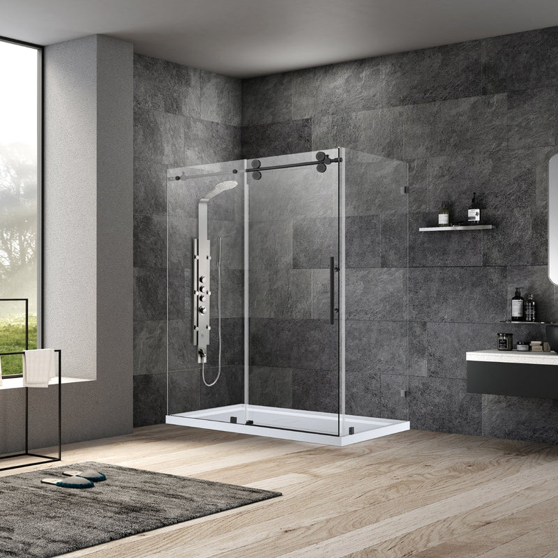 Vinnova 312068+36P-MB Villena 68" W x 78" H Rectangle Single Sliding Frameless Shower Enclosure in Matte Black