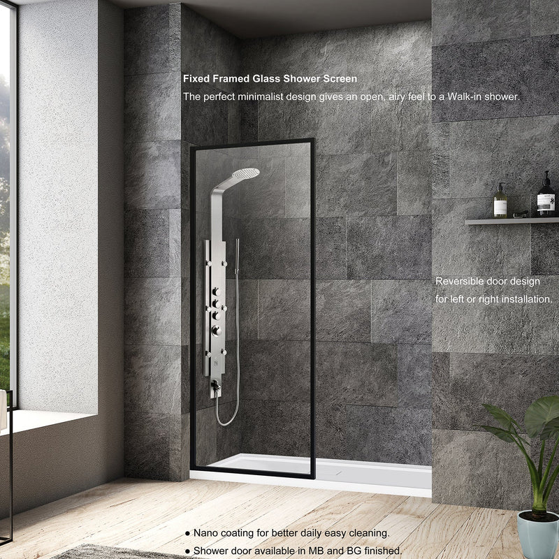 Vinnova 313034-WR-MB Arcos 34" W x 74" H Framed Fixed Glass Panel