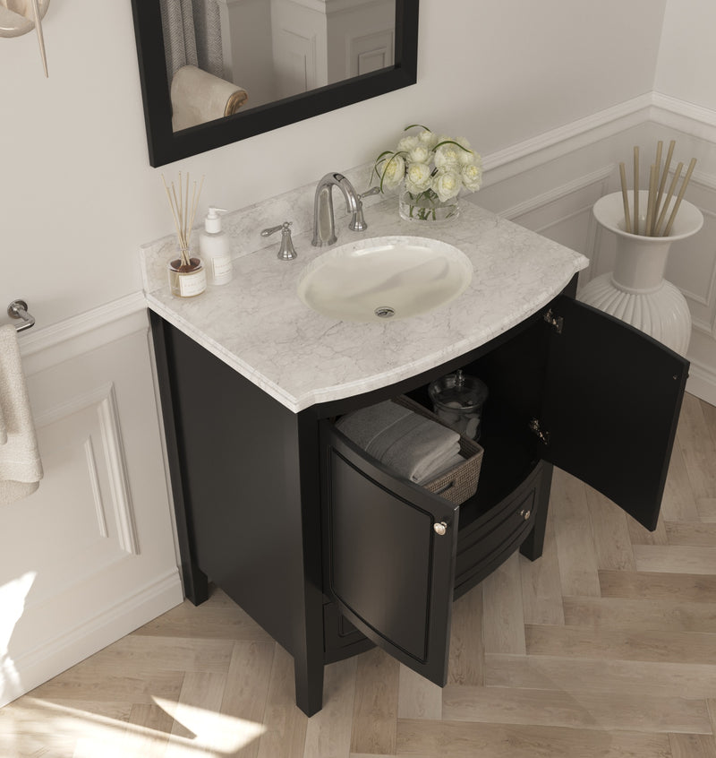 Laviva 3130709-32E-WC Estella 32" Espresso Bathroom Vanity with White Carrara Marble Countertop