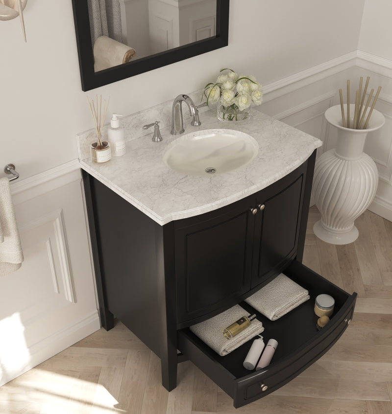 Laviva 3130709-32E-WC Estella 32" Espresso Bathroom Vanity with White Carrara Marble Countertop