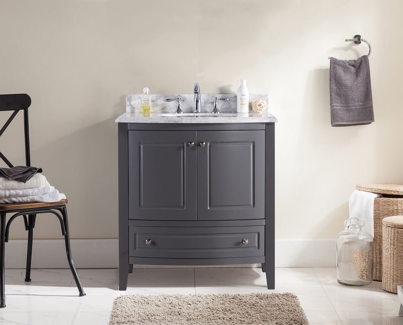 Laviva 3130709-32G-WC Estella 32" Grey Bathroom Vanity with White Carrara Marble Countertop
