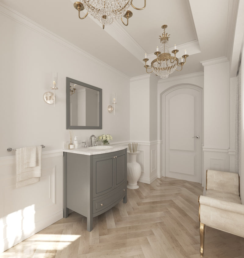 Laviva 3130709-32G-WC Estella 32" Grey Bathroom Vanity with White Carrara Marble Countertop