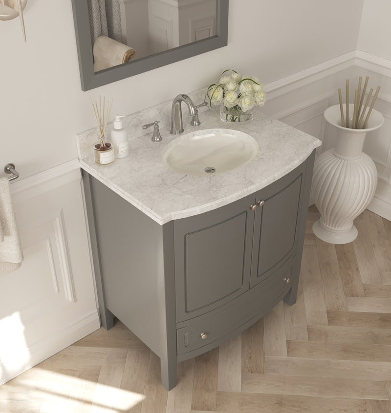 Laviva 3130709-32G-WC Estella 32" Grey Bathroom Vanity with White Carrara Marble Countertop