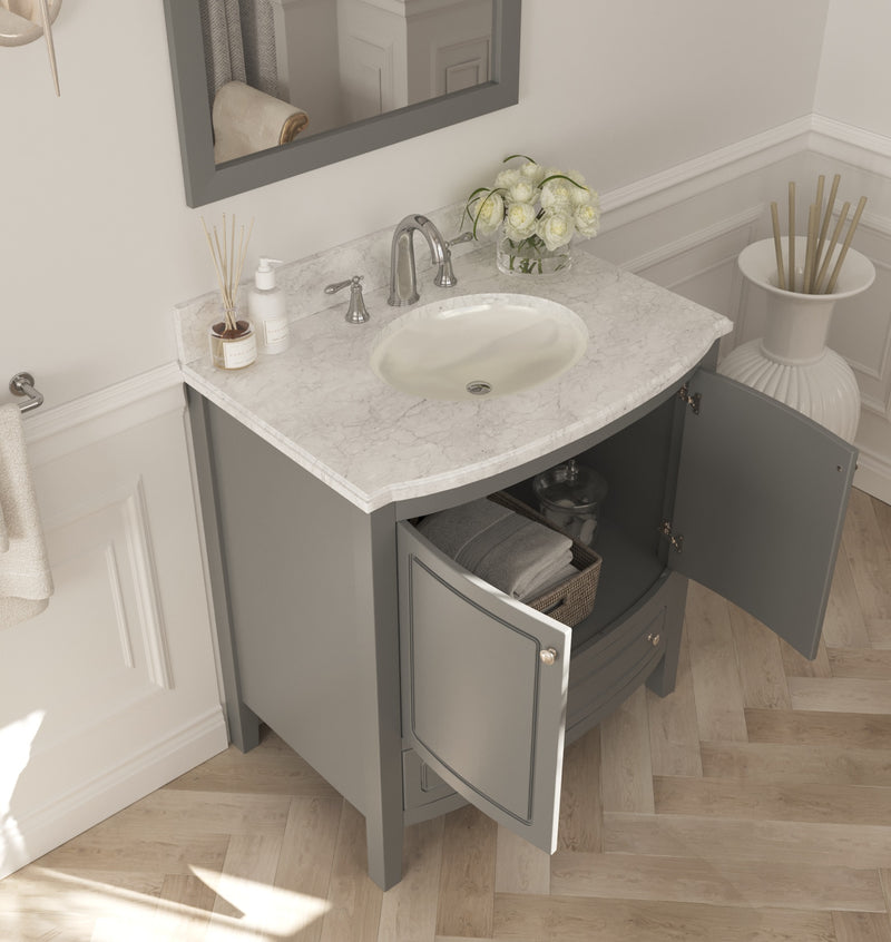 Laviva 3130709-32G-WC Estella 32" Grey Bathroom Vanity with White Carrara Marble Countertop