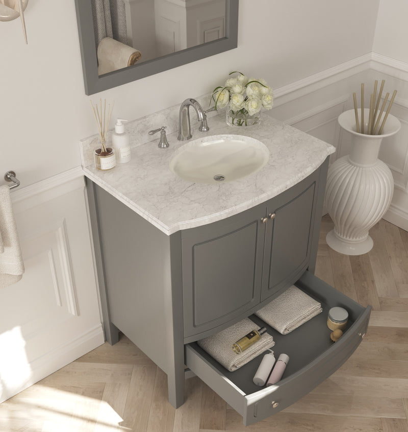 Laviva 3130709-32G-WC Estella 32" Grey Bathroom Vanity with White Carrara Marble Countertop