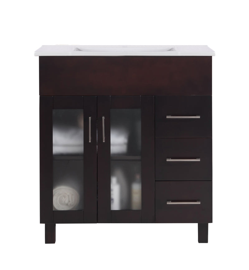Laviva 31321529-32B-CB Nova 32" Brown Bathroom Vanity with White Ceramic Basin Countertop