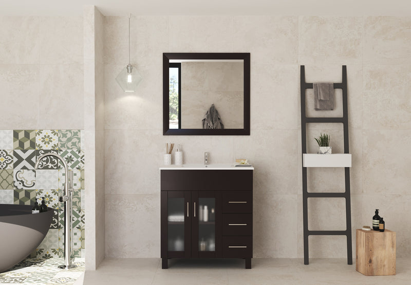 Laviva 31321529-32B-CB Nova 32" Brown Bathroom Vanity with White Ceramic Basin Countertop
