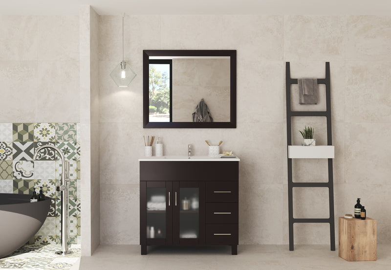 Laviva 31321529-36B-CB Nova 36" Brown Bathroom Vanity with White Ceramic Basin Countertop