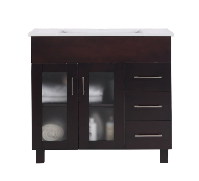 Laviva 31321529-36B-CB Nova 36" Brown Bathroom Vanity with White Ceramic Basin Countertop