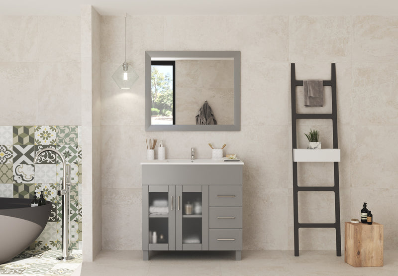 Laviva 31321529-36G-CB Nova 36" Grey Bathroom Vanity with White Ceramic Basin Countertop