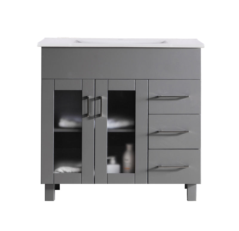 Laviva 31321529-36G-CB Nova 36" Grey Bathroom Vanity with White Ceramic Basin Countertop