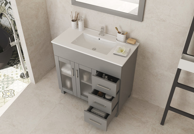 Laviva 31321529-36G-CB Nova 36" Grey Bathroom Vanity with White Ceramic Basin Countertop