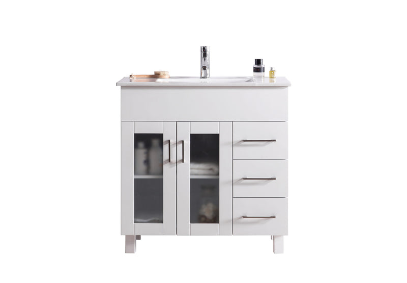 Laviva 31321529-36W-CB Nova 36" White Bathroom Vanity with White Ceramic Basin Countertop